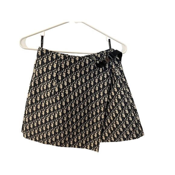 Christian Dior Monogram Print Wrap Skirt With Buckle Detail Black & White Womens - Picture 1 of 10